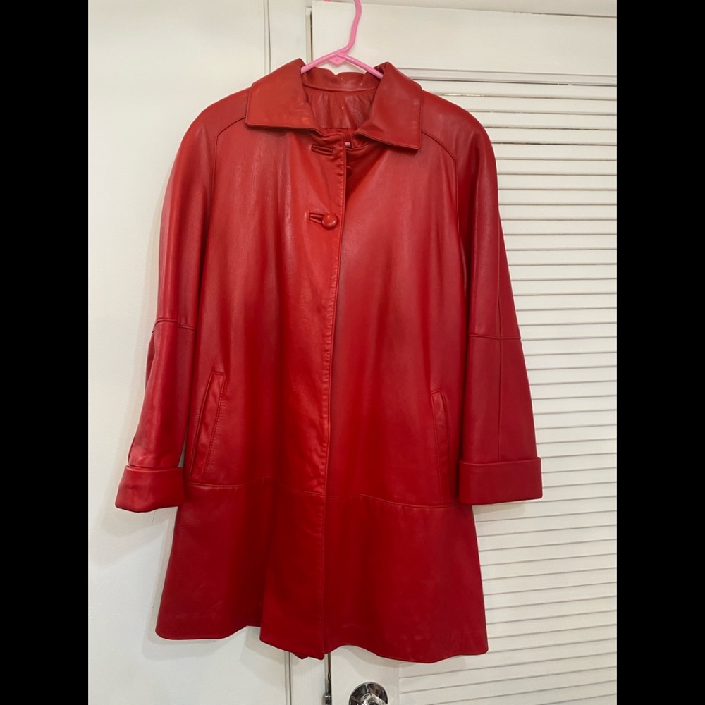 Red leather lined collared coat